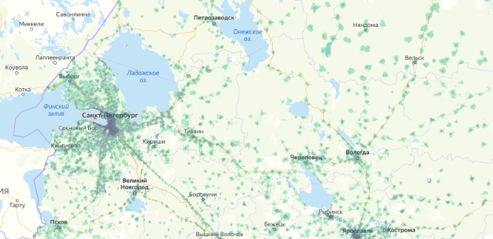 Зона покрытия МТС на карте Благовещенск 